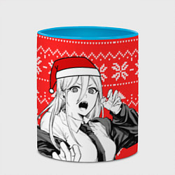 Кружка 3D Новогодняя Пауэр: Человек-бензопила, цвет: 3D-белый + небесно-голубой — фото 2