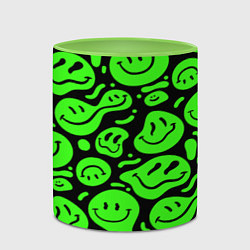 Кружка 3D Психоделические смайлы - салатовый неон, цвет: 3D-белый + светло-зеленый — фото 2