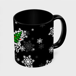 Кружка 3D What котик роняет ёлку, цвет: 3D-белый + черный