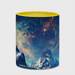 Кружка 3D Горы и бескрайний космос, цвет: 3D-белый + желтый — фото 2