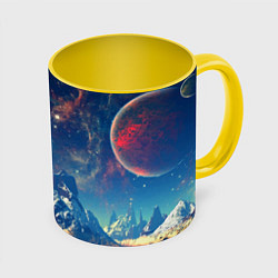 Кружка 3D Горы и бескрайний космос, цвет: 3D-белый + желтый