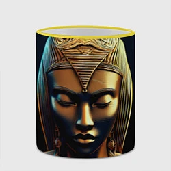 Кружка 3D Нейросеть - золотая статуя египетской царицы, цвет: 3D-желтый кант — фото 2