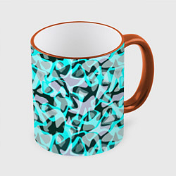 Кружка 3D Пятнистый абстрактный узор серый с бирюзовыми лини, цвет: 3D-оранжевый кант