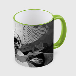 Кружка 3D Череп монстра - fangs - glitch, цвет: 3D-светло-зеленый кант