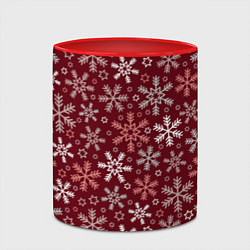 Кружка 3D Новогодний узор из снежинок, цвет: 3D-белый + красный — фото 2