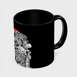 Кружка 3D Самурай с мечом на черном фоне, цвет: 3D-белый + черный