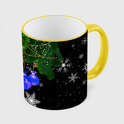 Кружка 3D Новогодние шарики, цвет: 3D-желтый кант