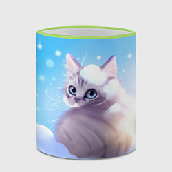 Кружка 3D Заснеженный котик, цвет: 3D-светло-зеленый кант — фото 2