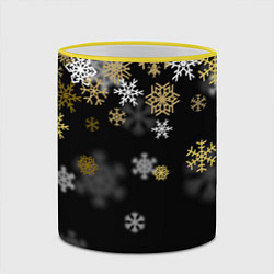 Кружка 3D Золотые и белые снежинки, цвет: 3D-желтый кант — фото 2