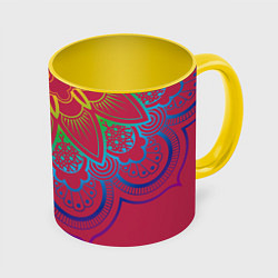 Кружка 3D Viva magenta mandala, цвет: 3D-белый + желтый
