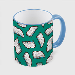 Кружка 3D Книжный узор, цвет: 3D-небесно-голубой кант