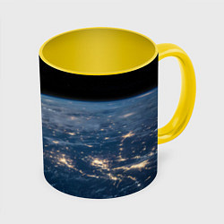 Кружка 3D Планета, космос и огни, цвет: 3D-белый + желтый