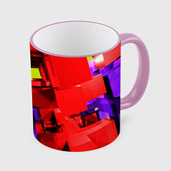 Кружка 3D Множество геометрических красных, фиолетовых и жёл, цвет: 3D-розовый кант