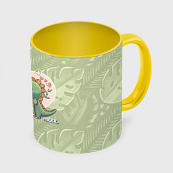 Кружка 3D Мистер Влюбленный динозавр, цвет: 3D-белый + желтый