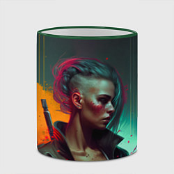 Кружка 3D Cyberpunk girl art, цвет: 3D-зеленый кант — фото 2