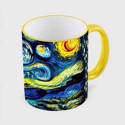 Кружка 3D Винсент ван Гог, звездная ночь, цвет: 3D-желтый кант