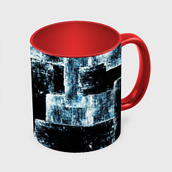 Кружка 3D Голубой, чёрный и белый абстракт, цвет: 3D-белый + красный