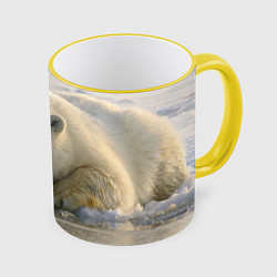 Кружка 3D Белый медведь ожидает, цвет: 3D-желтый кант