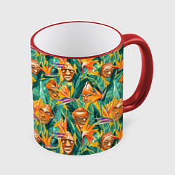 Кружка 3D Африканские маски в джунглях, цвет: 3D-красный кант