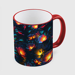 Кружка 3D Светящиеся цветы, цвет: 3D-красный кант