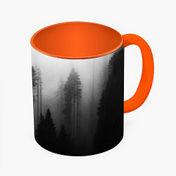 Кружка 3D Красивый лес и туман, цвет: 3D-белый + оранжевый