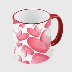 Кружка 3D Розовые акварельные сердца - паттерн, цвет: 3D-красный кант