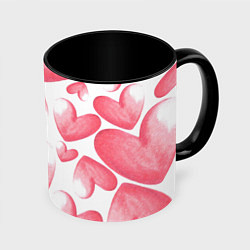 Кружка 3D Розовые акварельные сердца - паттерн, цвет: 3D-белый + черный