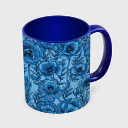 Кружка 3D Синие цветы, цвет: 3D-белый + синий