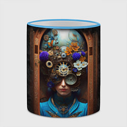 Кружка 3D Женщина с цветами в стиле стимпанк, цвет: 3D-небесно-голубой кант — фото 2