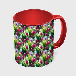 Кружка 3D Весенние тюльпаны и подснежники, цвет: 3D-белый + красный