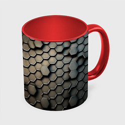 Кружка 3D Сталь и соты, цвет: 3D-белый + красный
