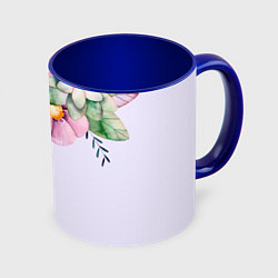 Кружка 3D Пастельные цветы акварелью - наверху, цвет: 3D-белый + синий