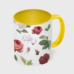 Кружка 3D Гербарий цветов на белом фоне, цвет: 3D-белый + желтый