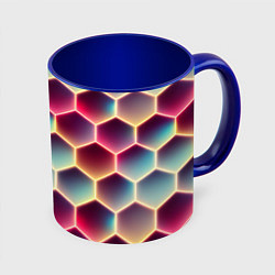 Кружка 3D Неоновый гексагон, цвет: 3D-белый + синий