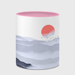 Кружка 3D Японский пейзаж - восход солнца, цвет: 3D-белый + розовый — фото 2