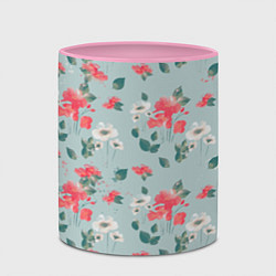 Кружка 3D Паттерн с красными и белыми цветами, цвет: 3D-белый + розовый — фото 2