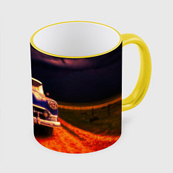 Кружка 3D Классический американский автомобиль Chevrolet 210, цвет: 3D-желтый кант