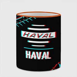 Кружка 3D Значок Haval в стиле glitch на темном фоне, цвет: 3D-оранжевый кант — фото 2