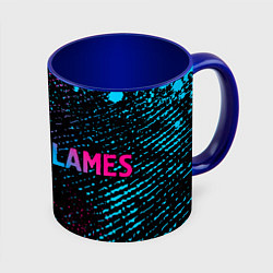 Кружка 3D In Flames - neon gradient: надпись и символ, цвет: 3D-белый + синий