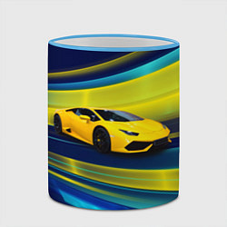 Кружка 3D Желтый итальянский суперкар, цвет: 3D-небесно-голубой кант — фото 2