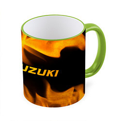 Кружка 3D Suzuki - gold gradient: надпись и символ, цвет: 3D-светло-зеленый кант