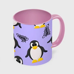 Кружка 3D Пингвин и веточка, цвет: 3D-белый + розовый