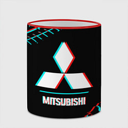 Кружка 3D Значок Mitsubishi в стиле glitch на темном фоне, цвет: 3D-красный кант — фото 2