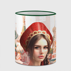 Кружка 3D Девушка в кокошнике с косой - кремль, цвет: 3D-зеленый кант — фото 2