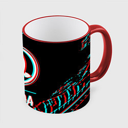 Кружка 3D Значок Skoda в стиле glitch на темном фоне, цвет: 3D-красный кант