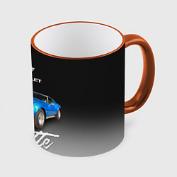 Кружка 3D Синий Chevrolet Corvette 70-х годов, цвет: 3D-оранжевый кант