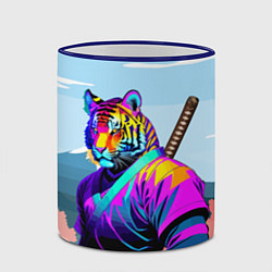 Кружка 3D Тигр-самурай - Япония, цвет: 3D-синий кант — фото 2