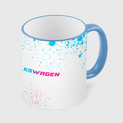 Кружка 3D Volkswagen neon gradient style: надпись и символ, цвет: 3D-небесно-голубой кант