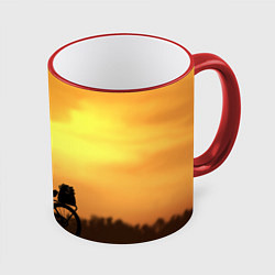 Кружка 3D Велосипед на закате, цвет: 3D-красный кант