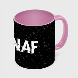 Кружка 3D FNAF glitch на темном фоне: надпись и символ, цвет: 3D-белый + розовый
